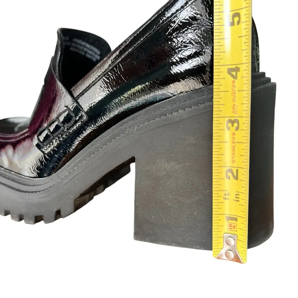 Womens Y2K Goth Chunky Loafers Sz 9 Black Patent Vegan Leather Lug Sole Platform